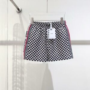 Authentic Dior Black and White Checkered Shorts with Red Hearts